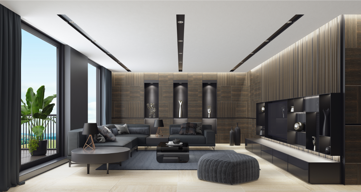 Accent lighting and shiplap wall treatments