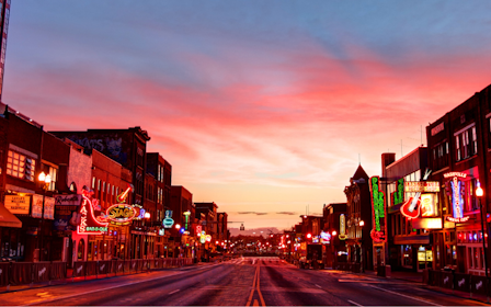 A city street at sunset.