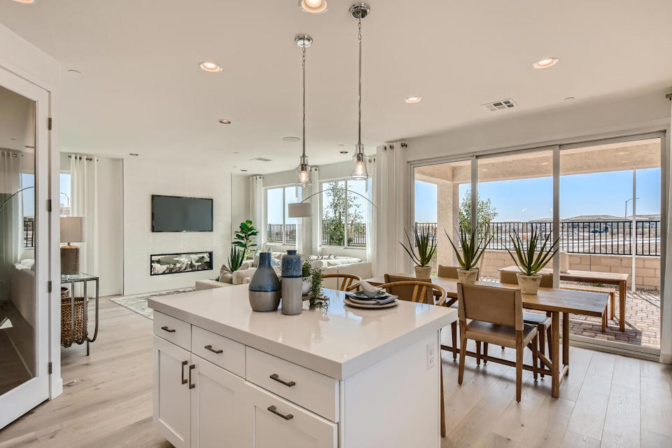 A kitchen with a large island.