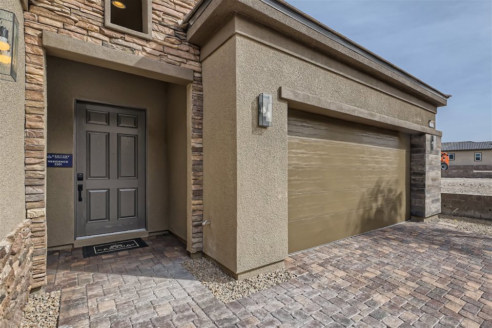 A building with a garage.