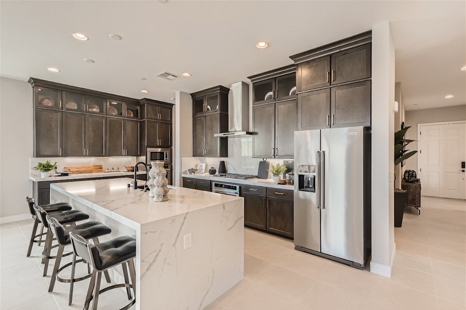 A kitchen with a large island.