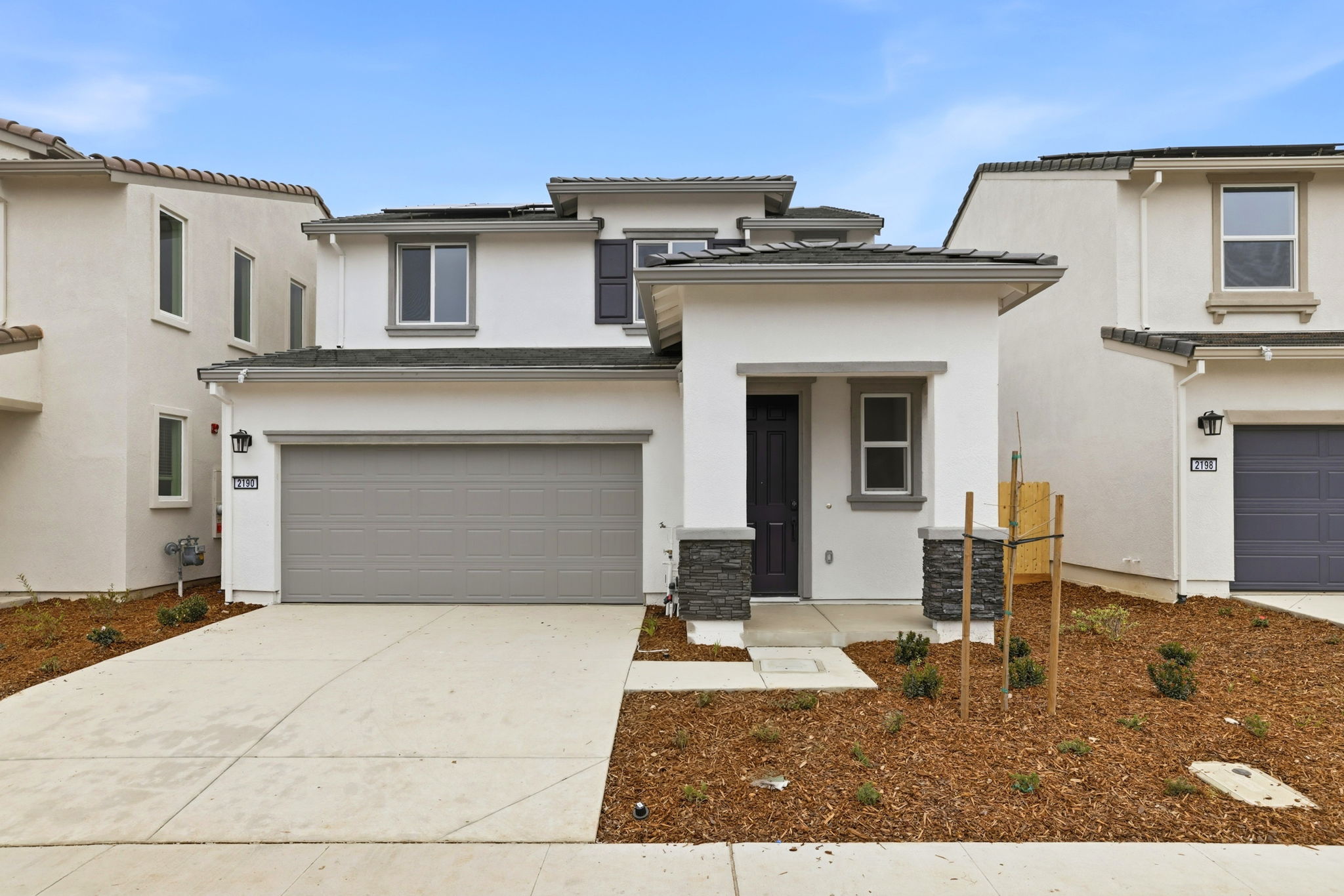 A row of white houses.