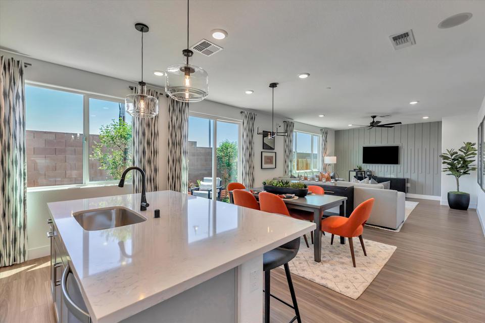A kitchen with a large island.