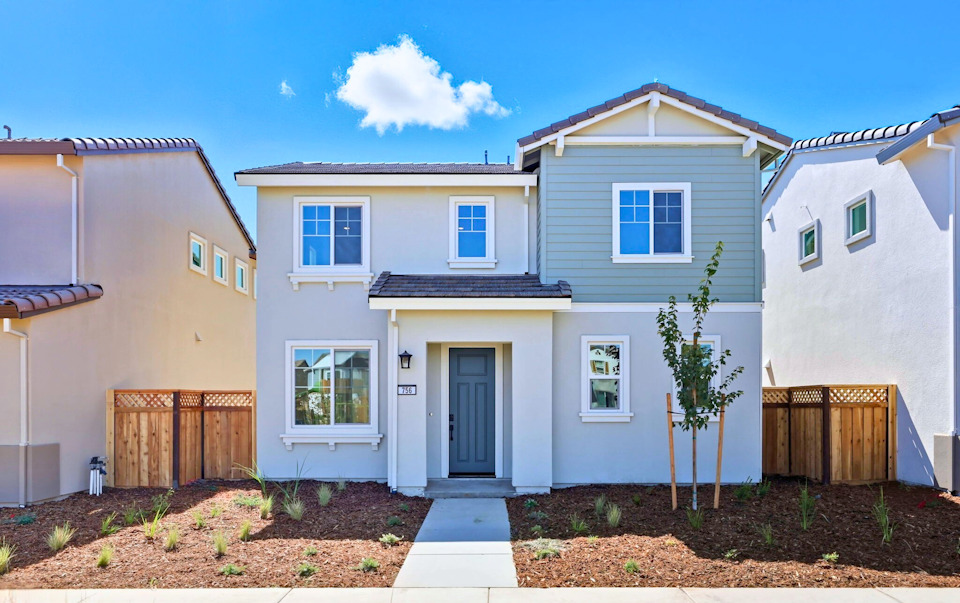 A house with a tree in the front.