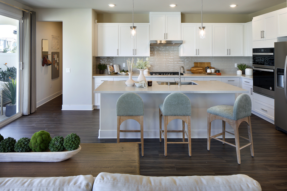 A kitchen with a large island.