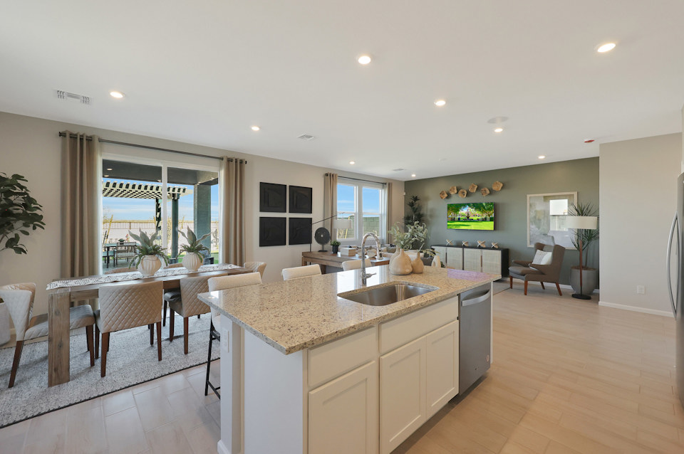 A kitchen with a large island.