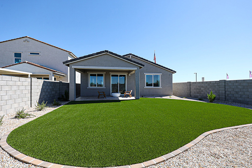 A house with a lawn.