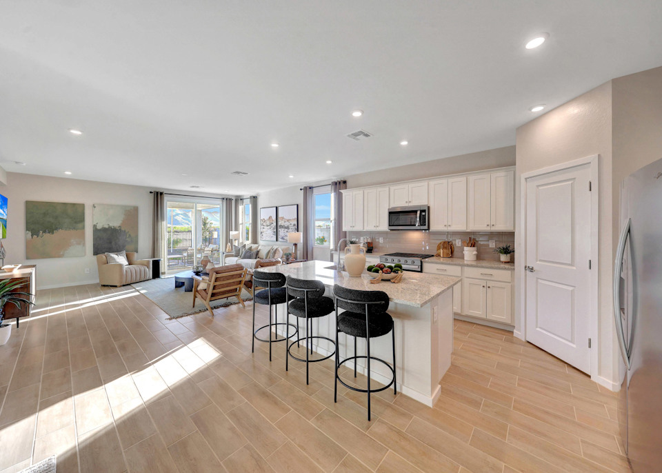 A kitchen with a large island.