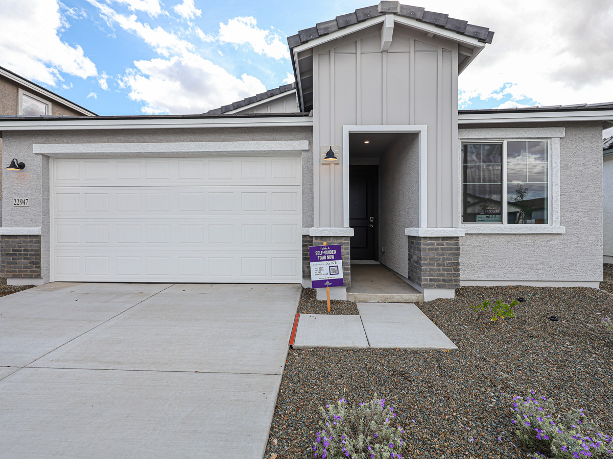 A garage door and a sign.