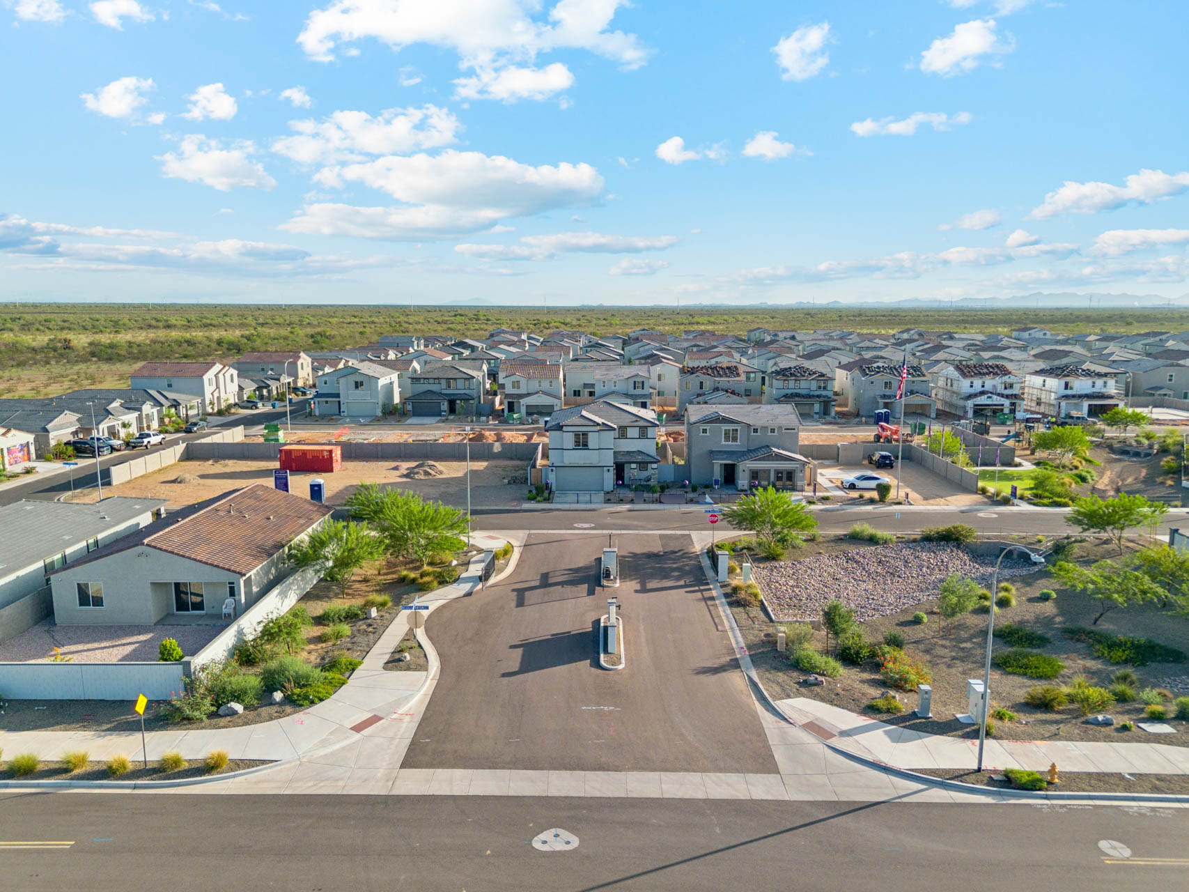 A view of a town from a high above.