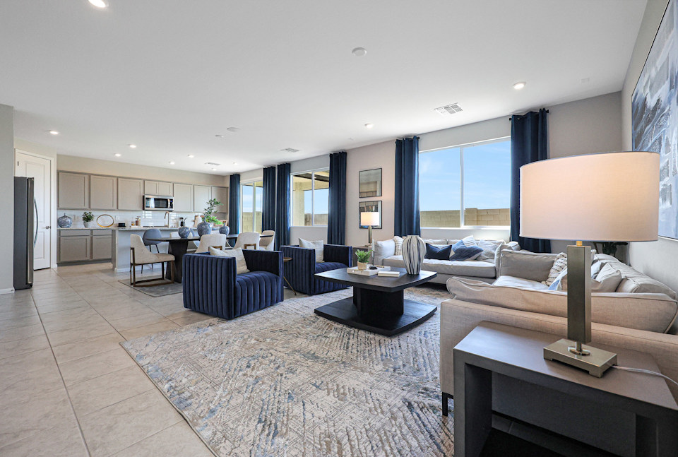 A living room with a large window.
