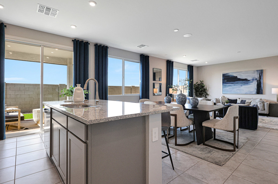 A kitchen with a large island.