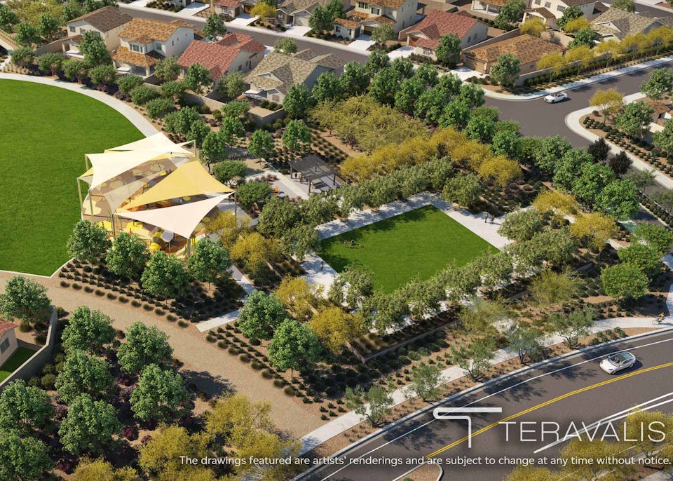 Aerial view of a building complex.