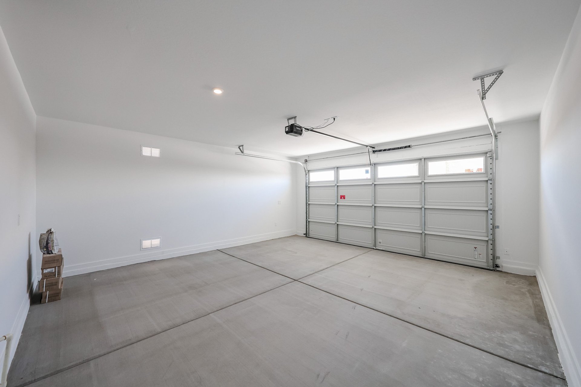 A room with a large glass door.