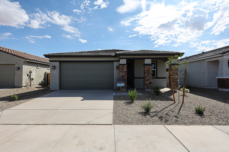 A building with a garage.
