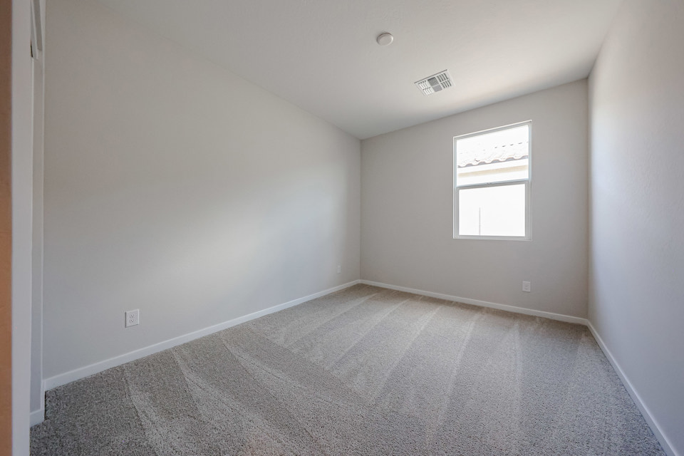 A room with a carpet and windows.