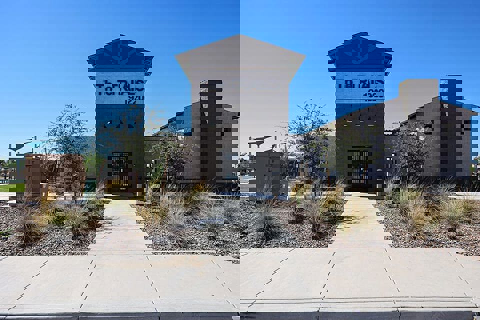 A building with a sign on it.