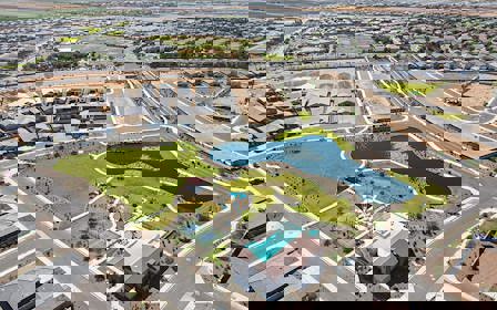 An aerial view of a town.