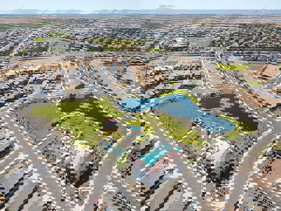 An aerial view of a town.