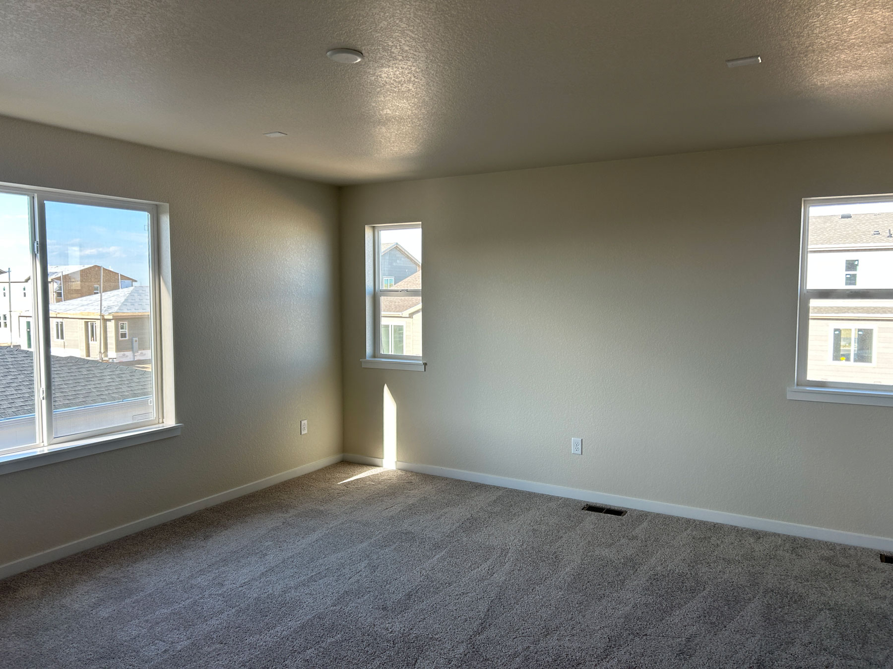 A room with windows and a carpet.