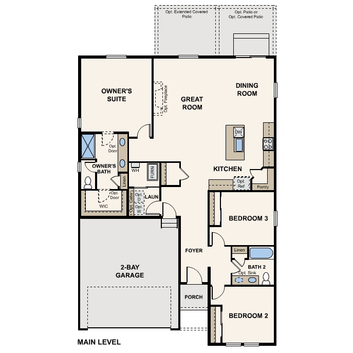 Diagram, engineering drawing of Cimmaron floorplans. Main Level