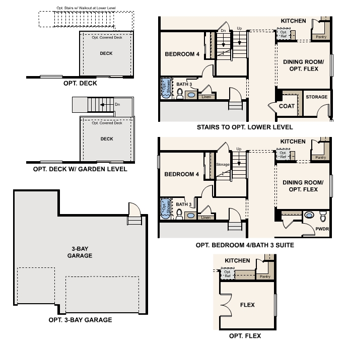 Diagram, engineering drawing. Tahoe Floorplan, Main Level Options