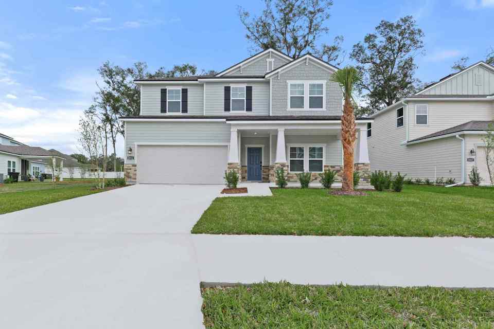 A house with a driveway.