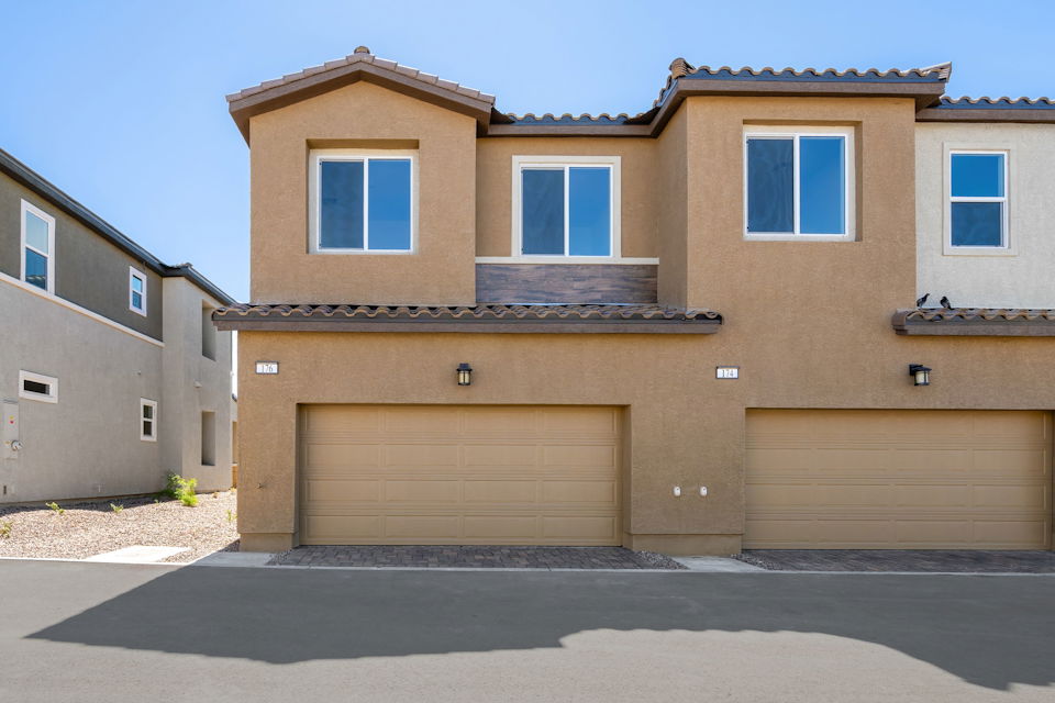 A building with a garage.