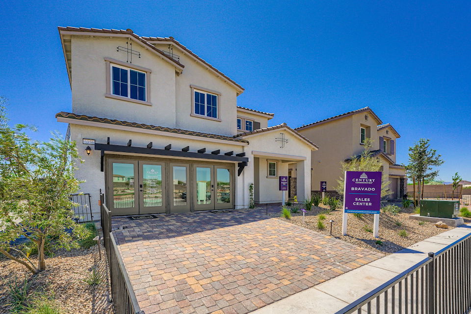 A building with a brick walkway.