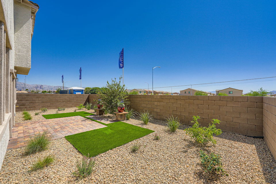 A small courtyard with a flag.
