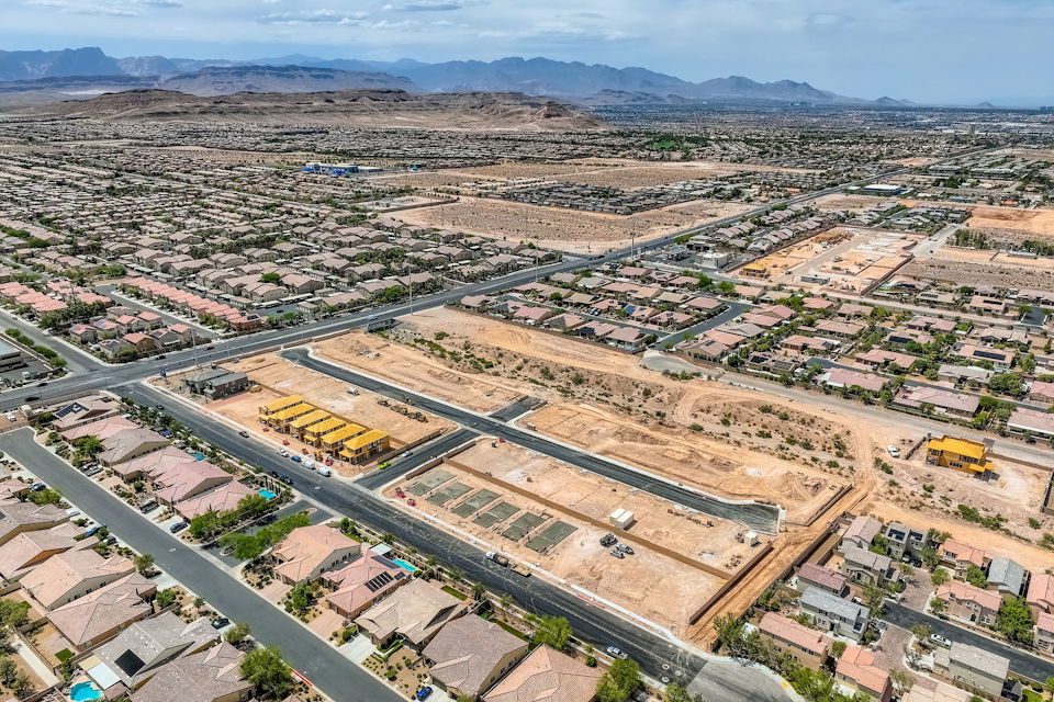 A high angle view of a city.