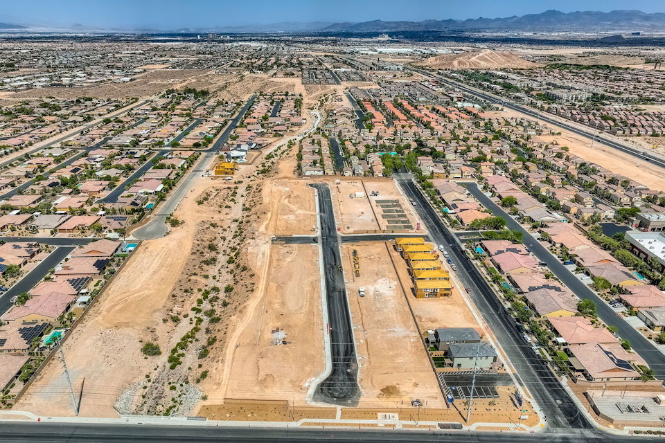 An aerial view of a city.