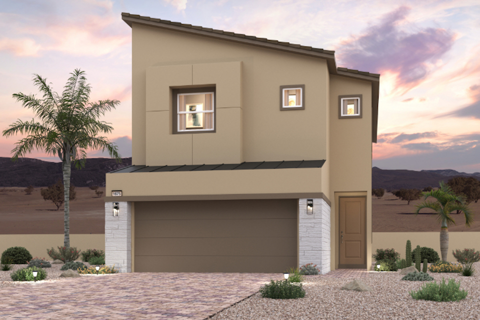 A house with palm trees.