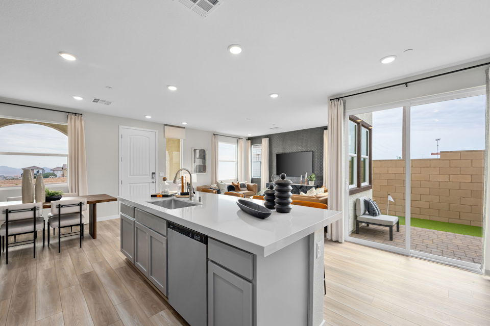 A kitchen with a large island.