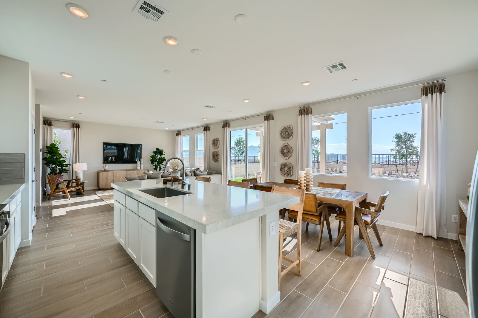 A kitchen with a large island.