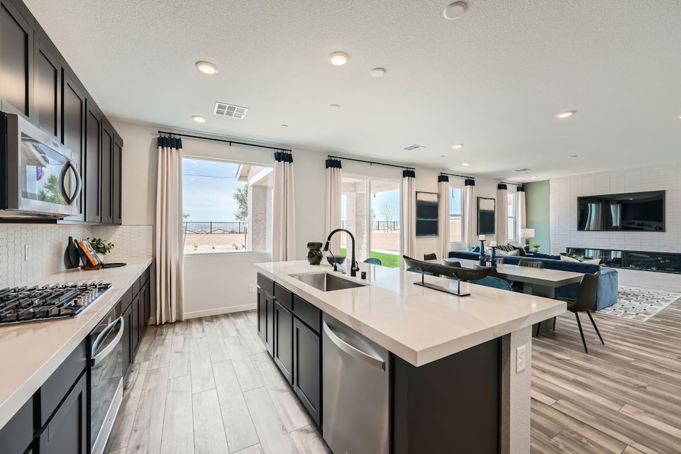 A kitchen with a large island.