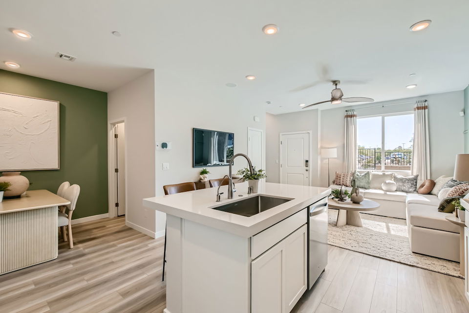A large kitchen with a large island.