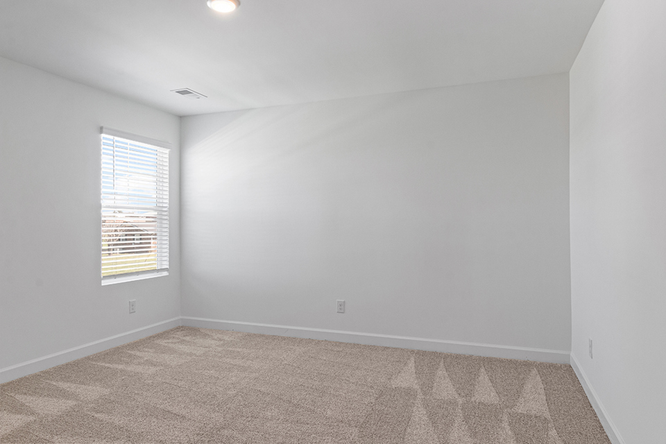 A room with a carpet and a window.