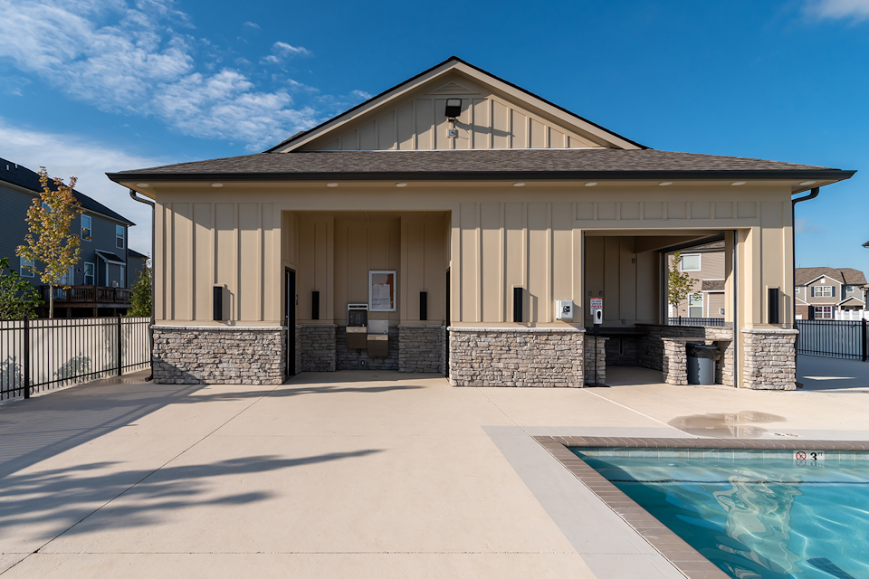 A house with a pool.
