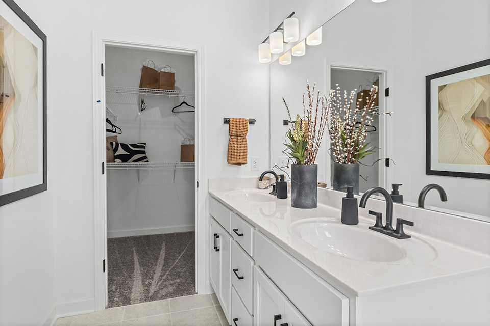 A bathroom with a glass shower.