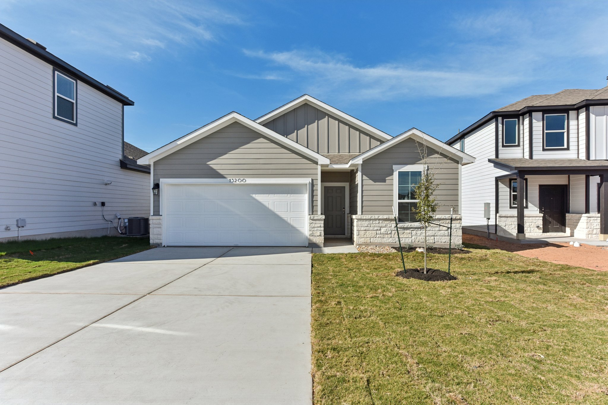 A house with a garage.