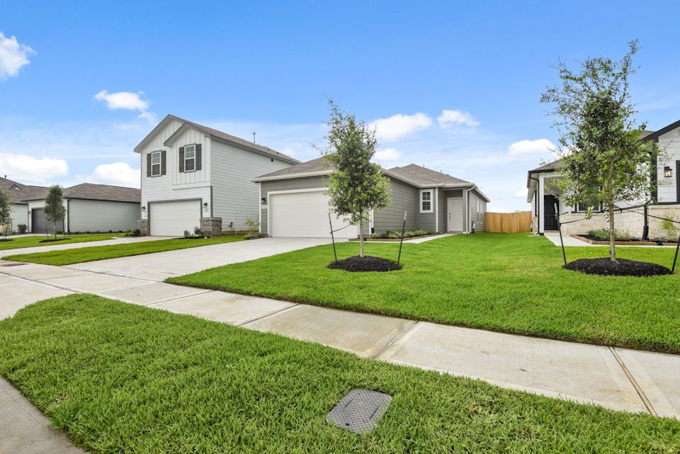A neighborhood street with houses.