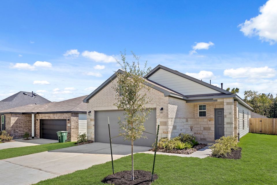 A house with a tree in the front yard.