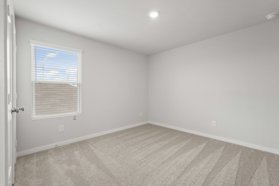 A room with a window and a rug.