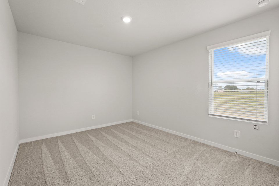 A room with a window and a rug.