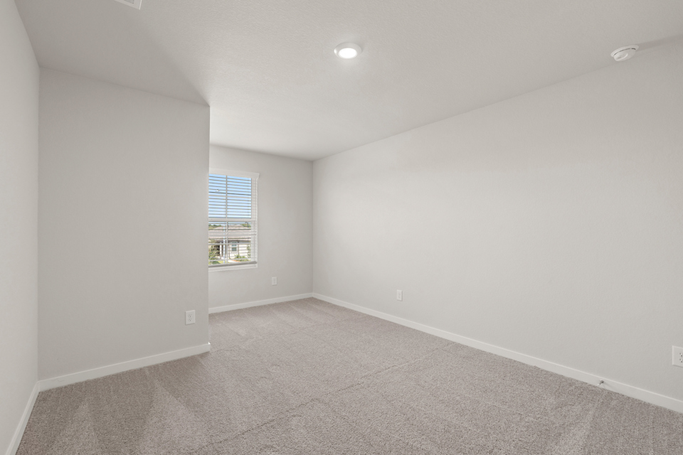 A room with a window and a carpet.