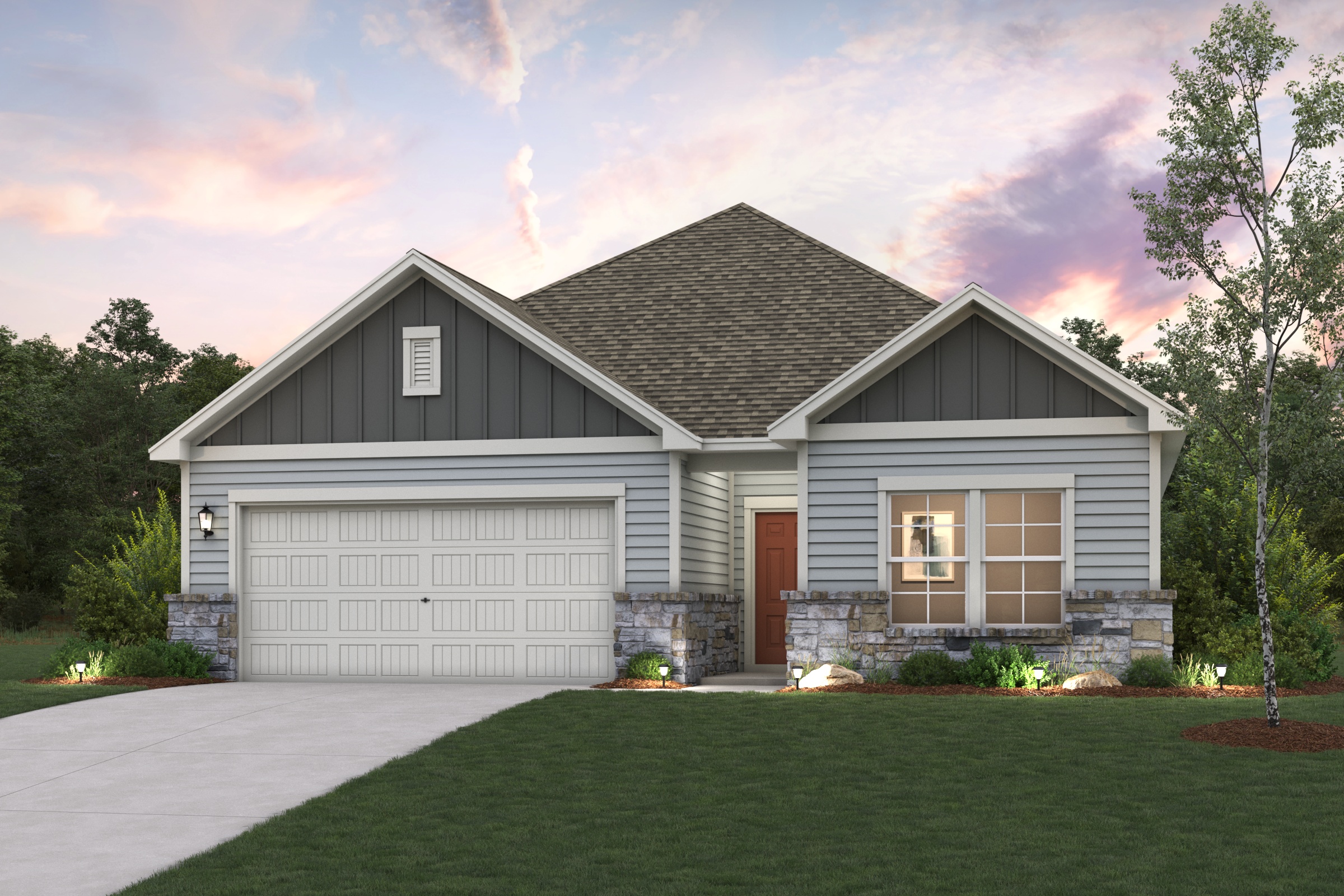 A house with a garage.