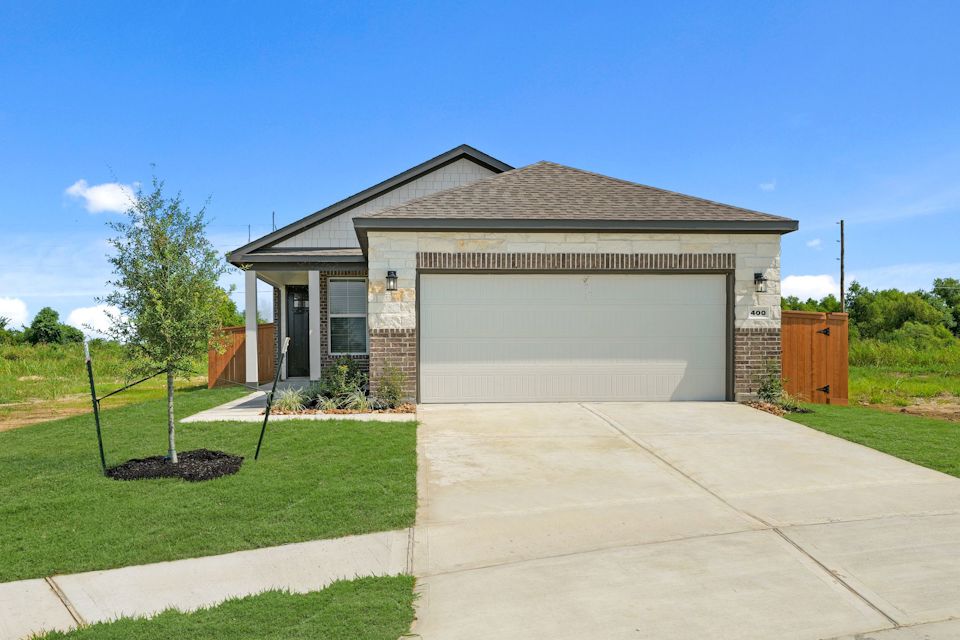 A building with a garage.