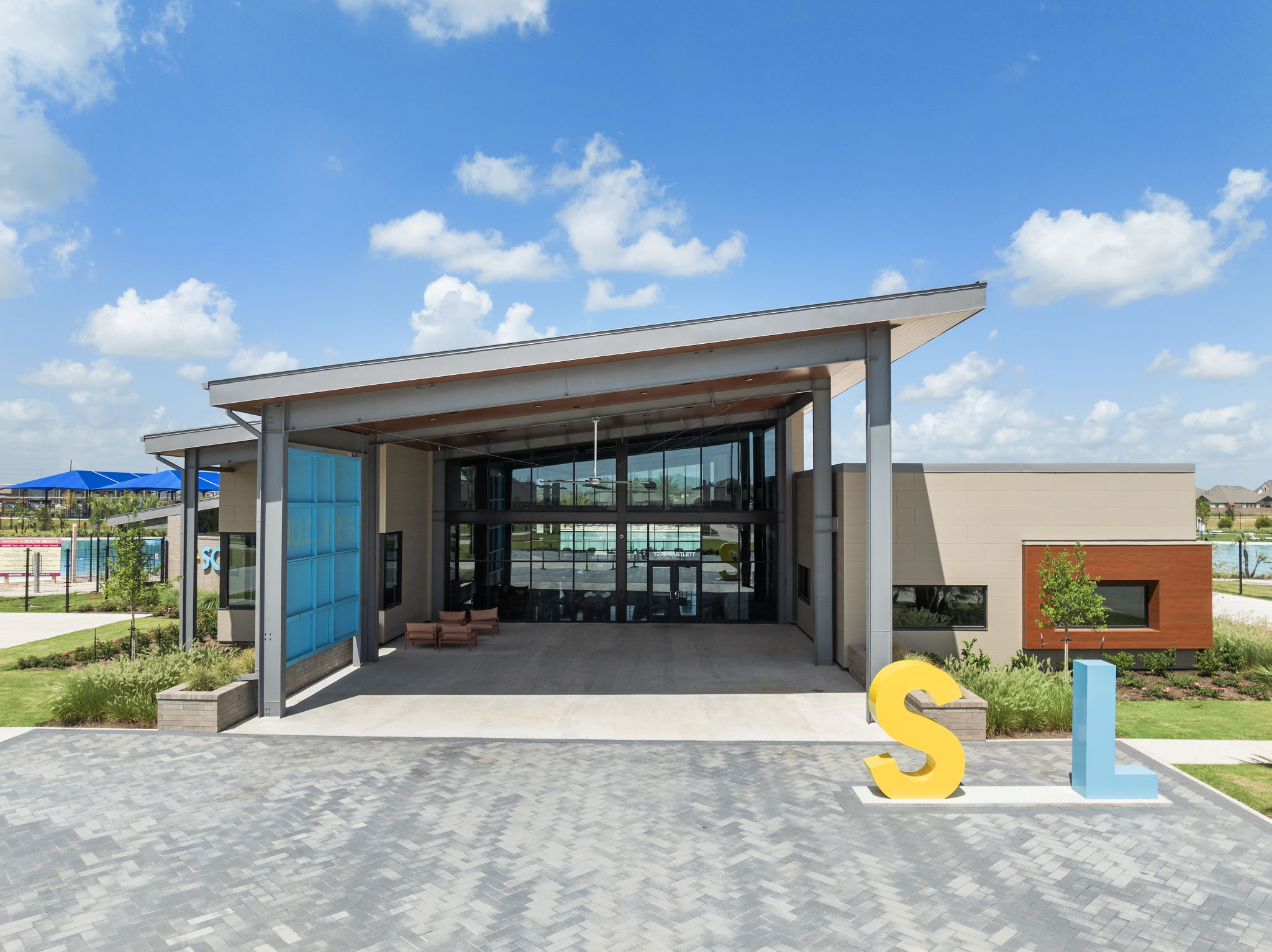 A building with a glass front.