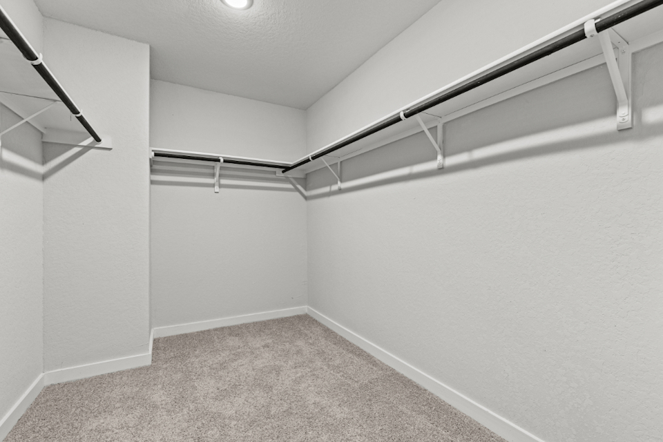 A white room with a carpet.